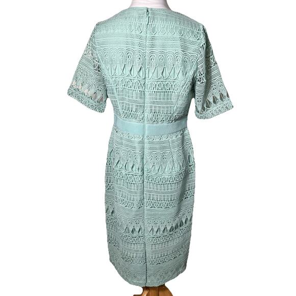 Eva Mendes NY&C Crochet Lace Midi Cocktail Dress Mint Green Petite‎ M NWT - Picture 3 of 15